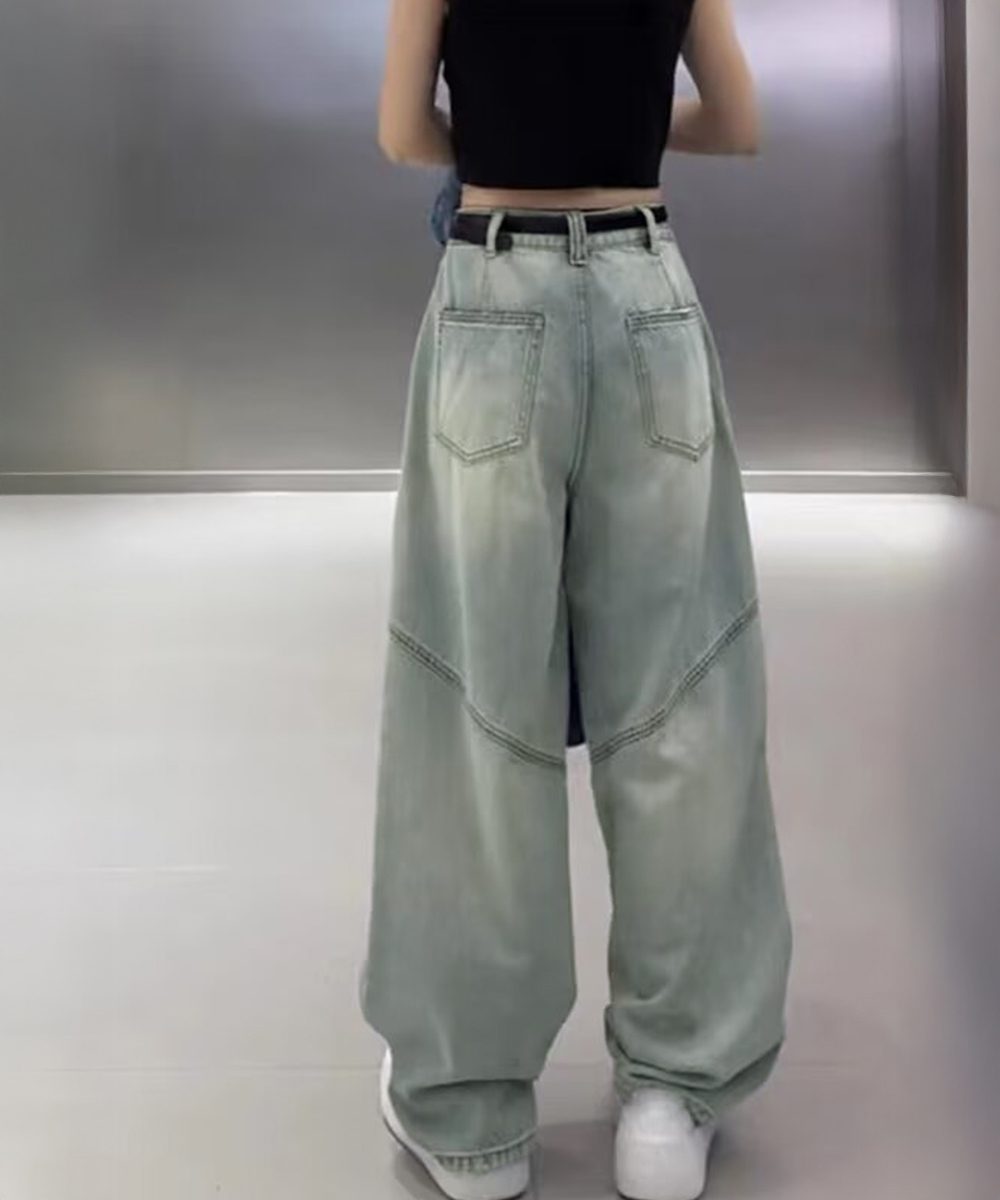 バギーデニムパンツ レディース レトロ風