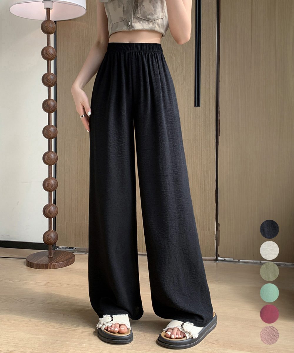 綿麻風ワイドパンツ レディース きれいめ