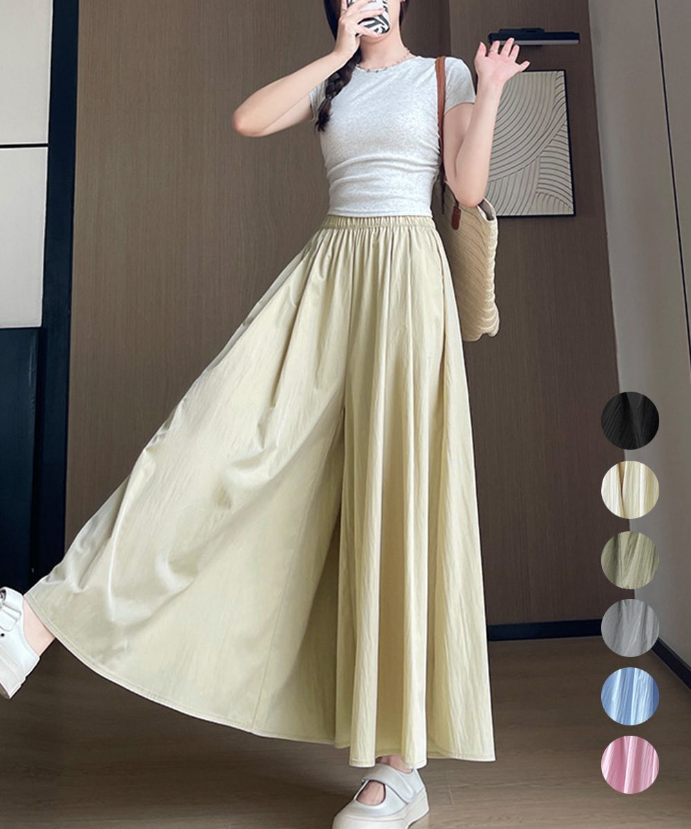 ワイドパンツ 冷感キュロットパンツ春夏秋