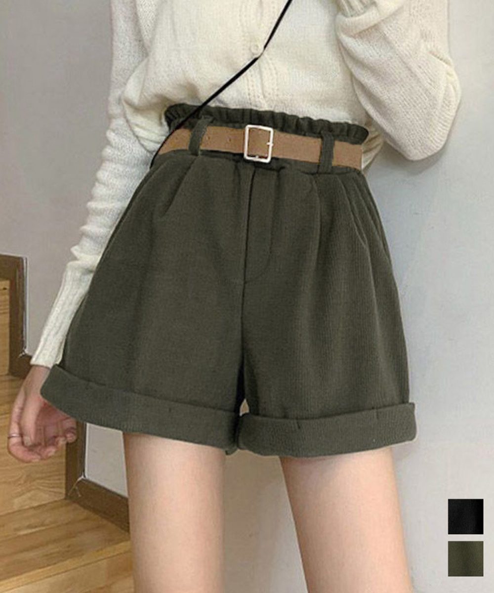ベルト付き ショートパンツ コーデュロイ