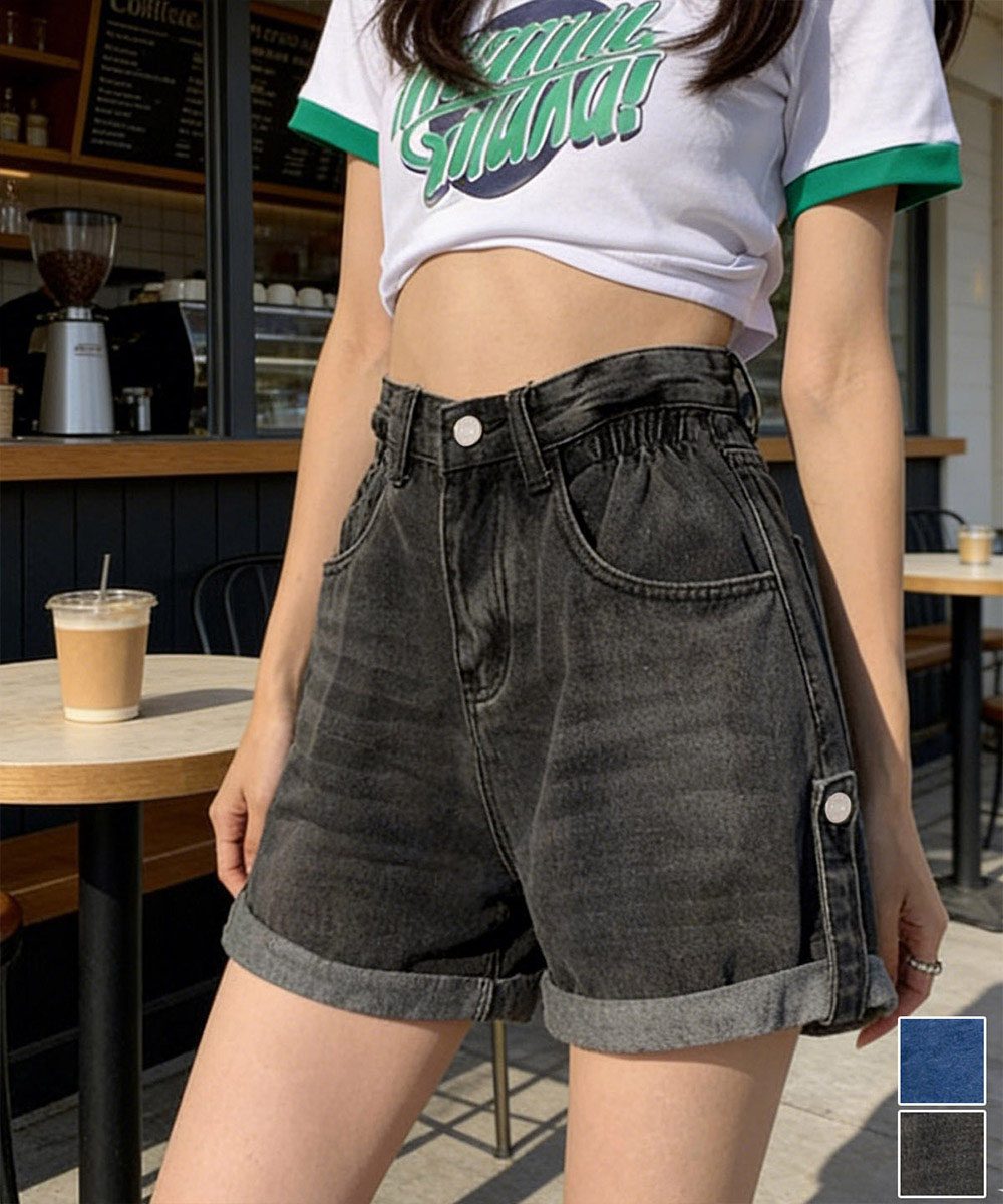 ロールアップ デニムショートパンツ 美脚