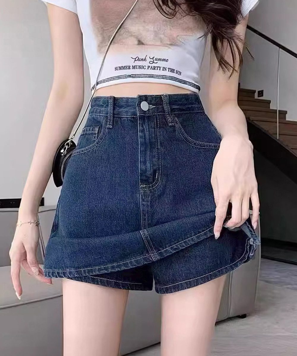 デニムスカパンハイウエストショートパンツ