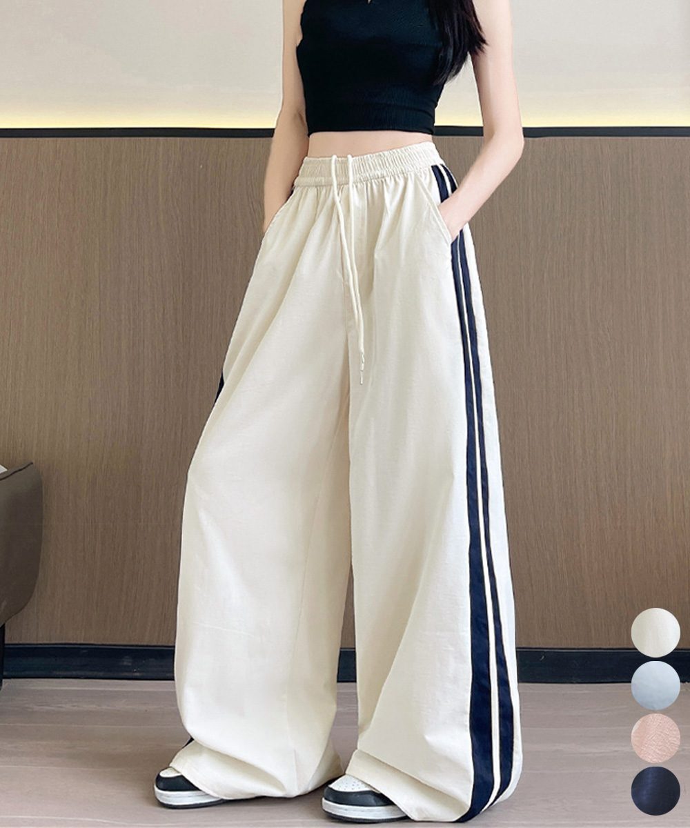 ワイドパンツ 配色 サイドライン 春夏