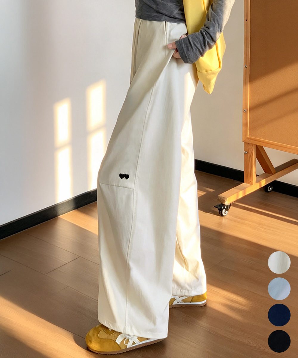 ハート刺しゅう ワイドパンツ 春夏秋