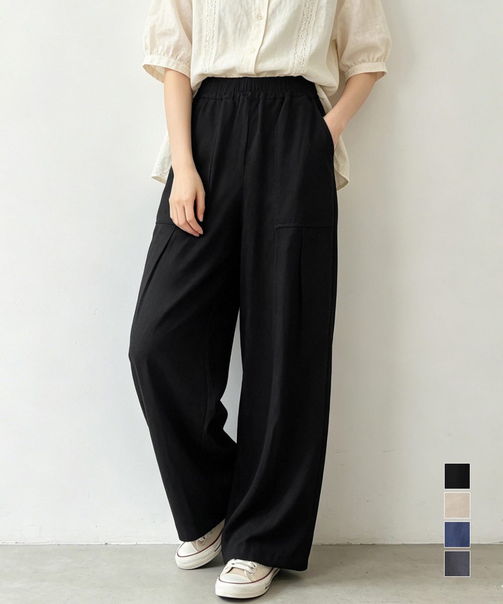 綿麻風ワイドパンツ レディース きれいめ