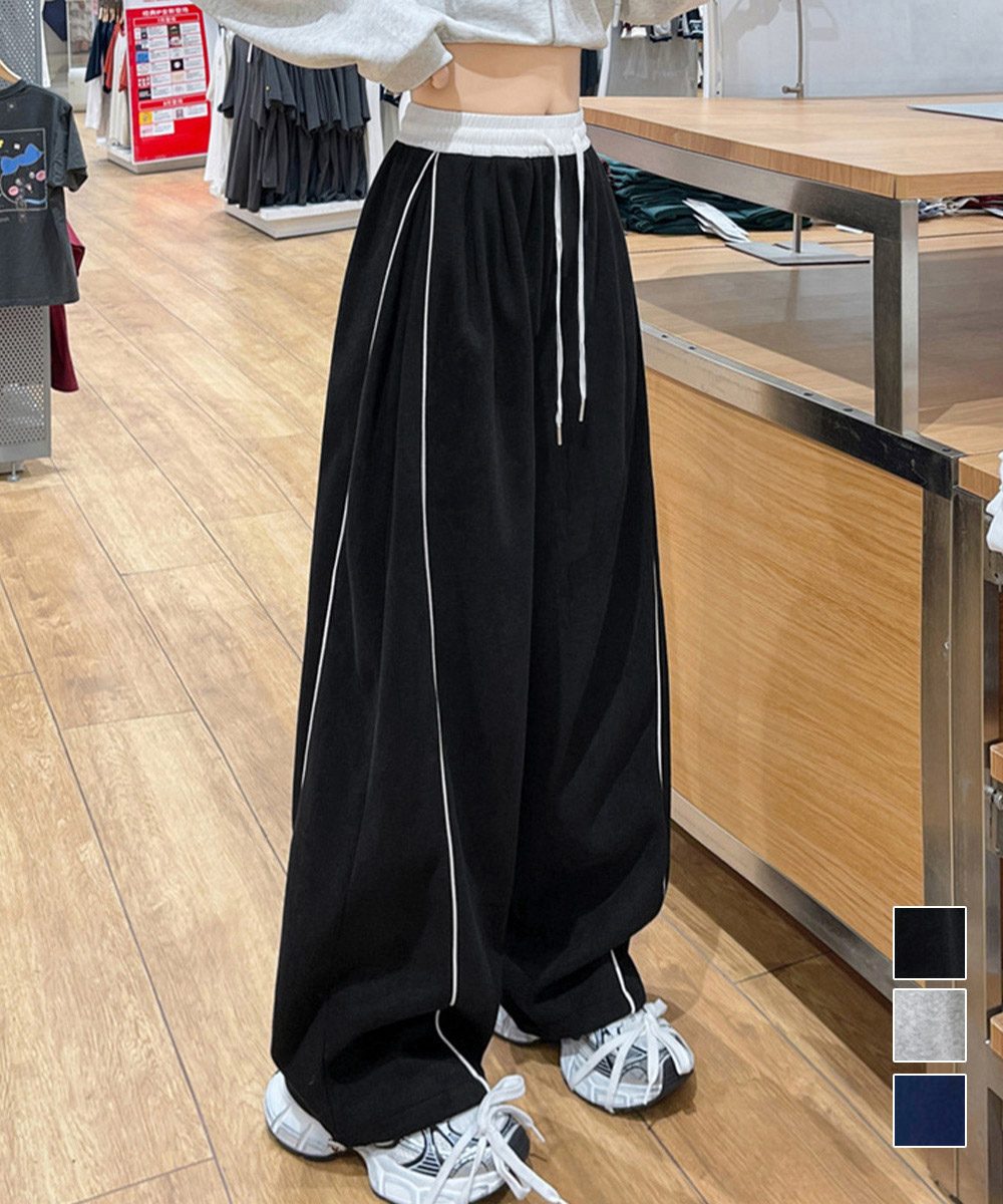 配色ラインスウェットパンツ ワイドパンツ