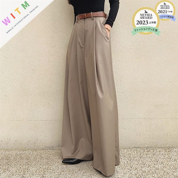 秋新作 ワイドパンツ ロングパンツ 着痩せ ハイウェスト レディース カジュアル