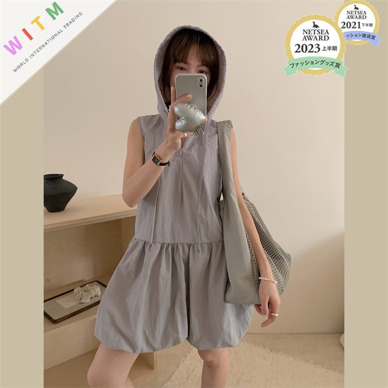 ミニワンピース ノースリーブ 着回し フード付き 体型カバー レディース服 カジュアル