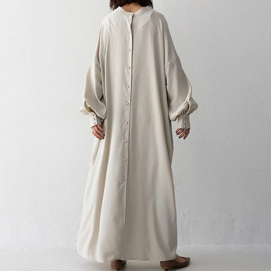 【即日発送可能】ワンピース ロングワンピース マキシワンピース 前後両面着 パフスリーブ 体型カバー