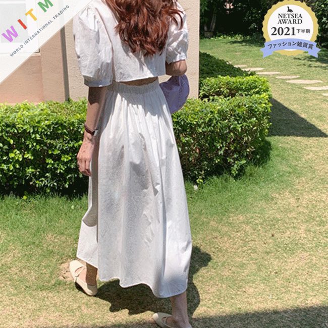 春夏新作 ワンピース ロング丈ワンピース パフスリーブ レディース 韓国風 体型カバー