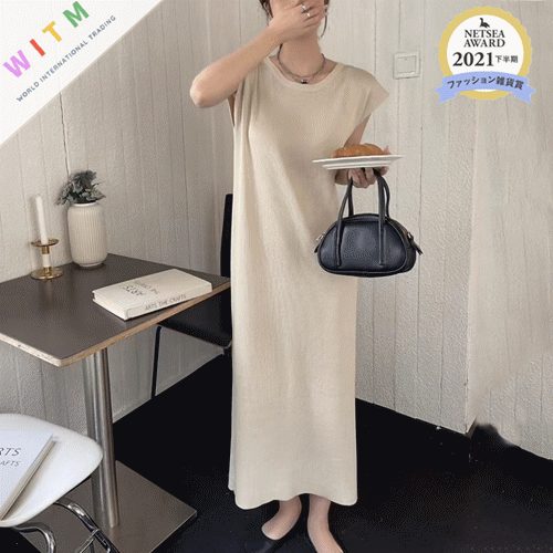 春夏新作 ワンピース ロング丈ワンピース ノースリーブ 無地 体型カバー レディース