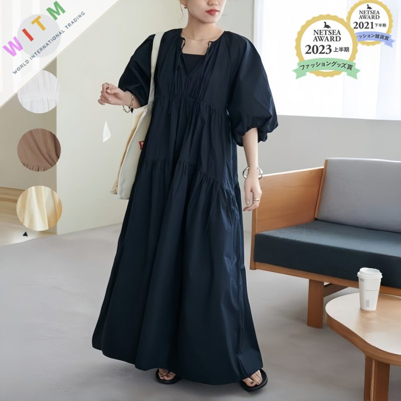 夏新作 ワンピース 半袖 体型カバー Vネック 連体服 レディース 大人可愛い