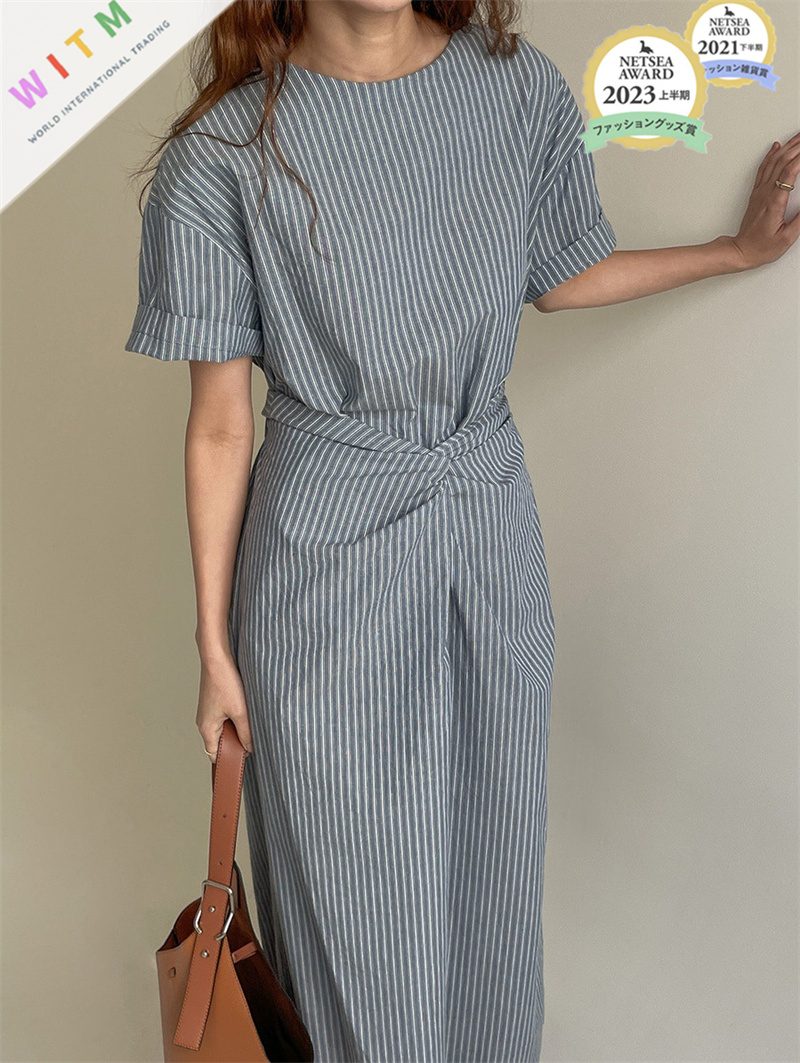 ストライプ柄 ワンピース 三分袖 ロングワンピース 体型カバー レディース服 カジュアル 夏