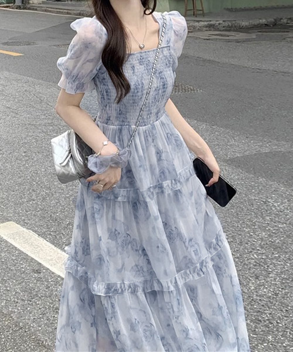 ティアードロングワンピースレディース夏服