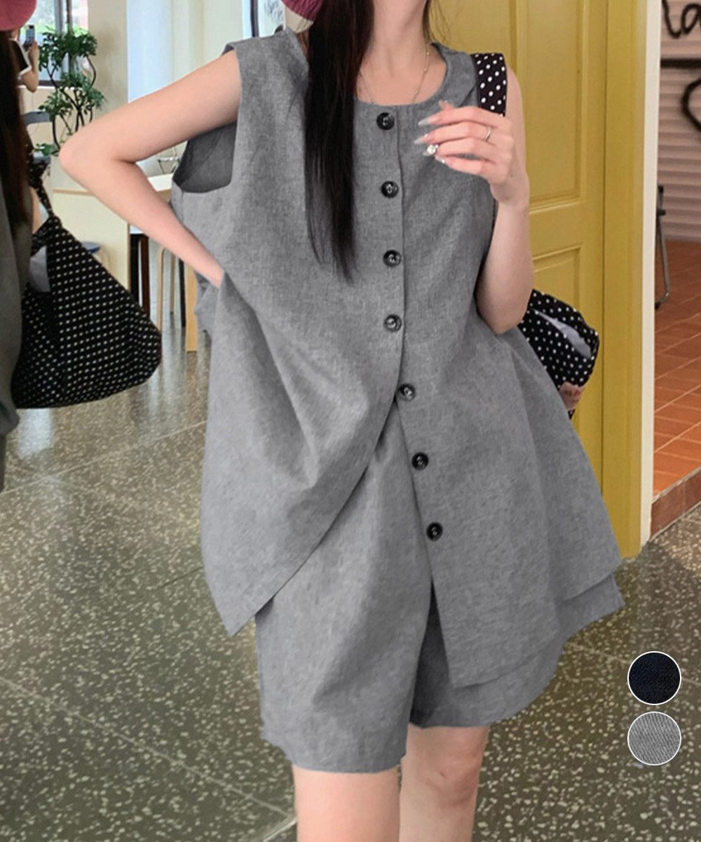 ノースリーブジレショートパンツセット夏服
