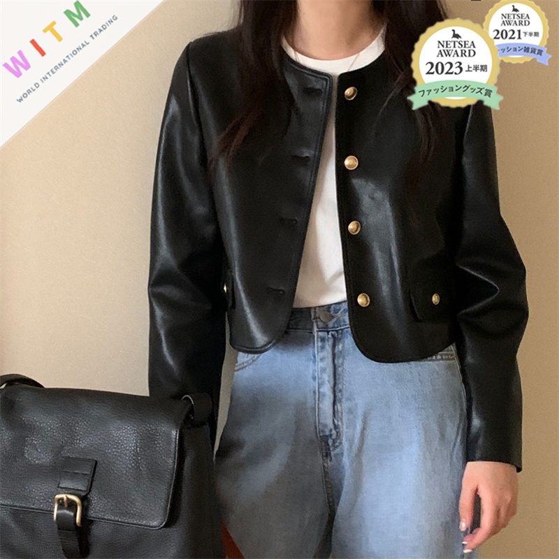 秋冬新作 ジャケット ショート丈コート 長袖 PU アウター 着回し レディース服