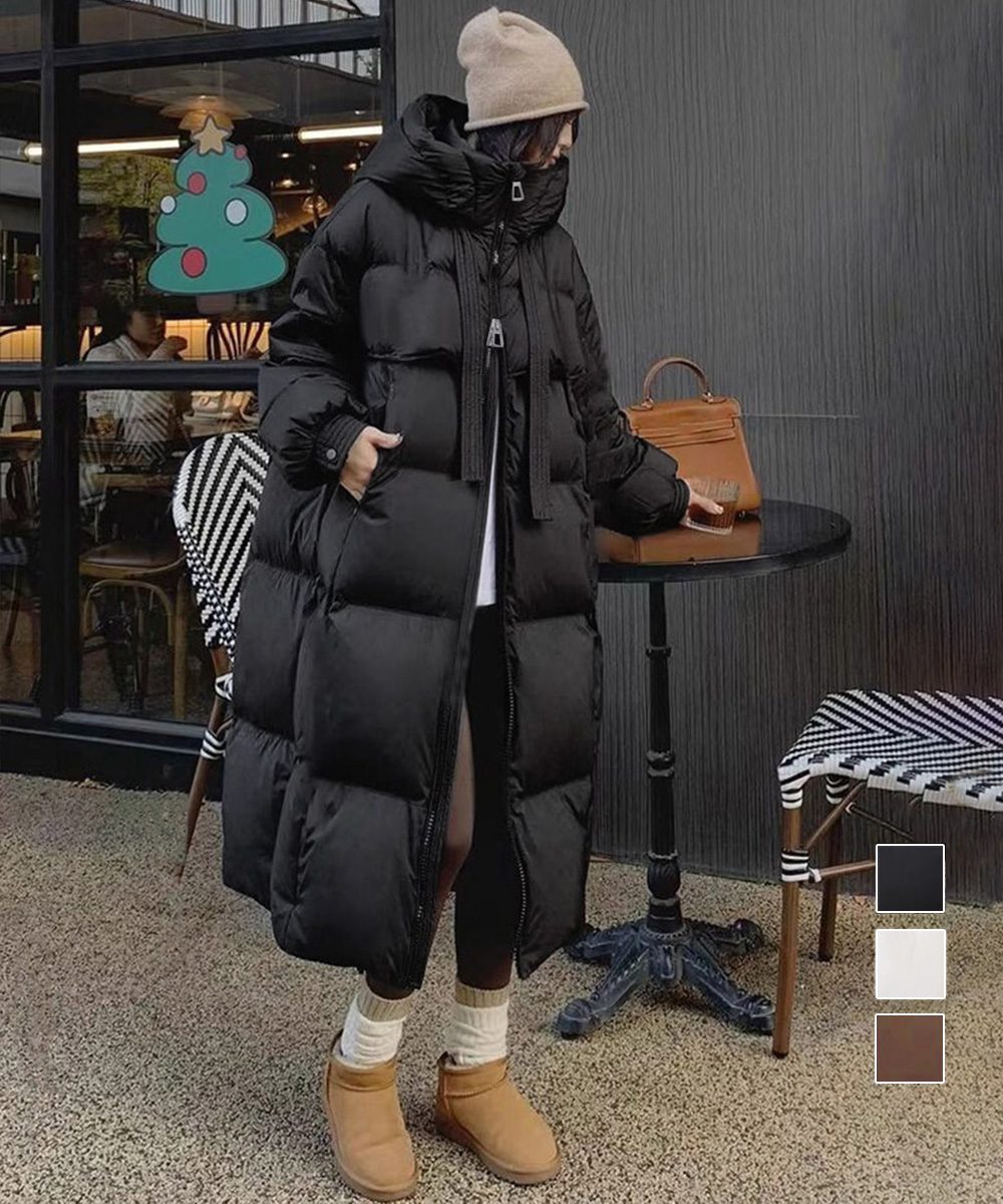 フード付きフェイクダウンコートレディース