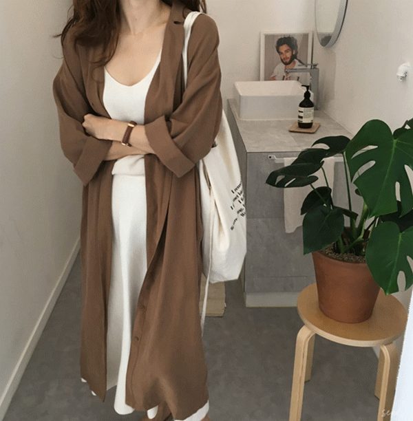 ロング丈ワンピース 無地 レディースガウン アウター ハイウエスト ゆったりサイズ Aライン 春新作
