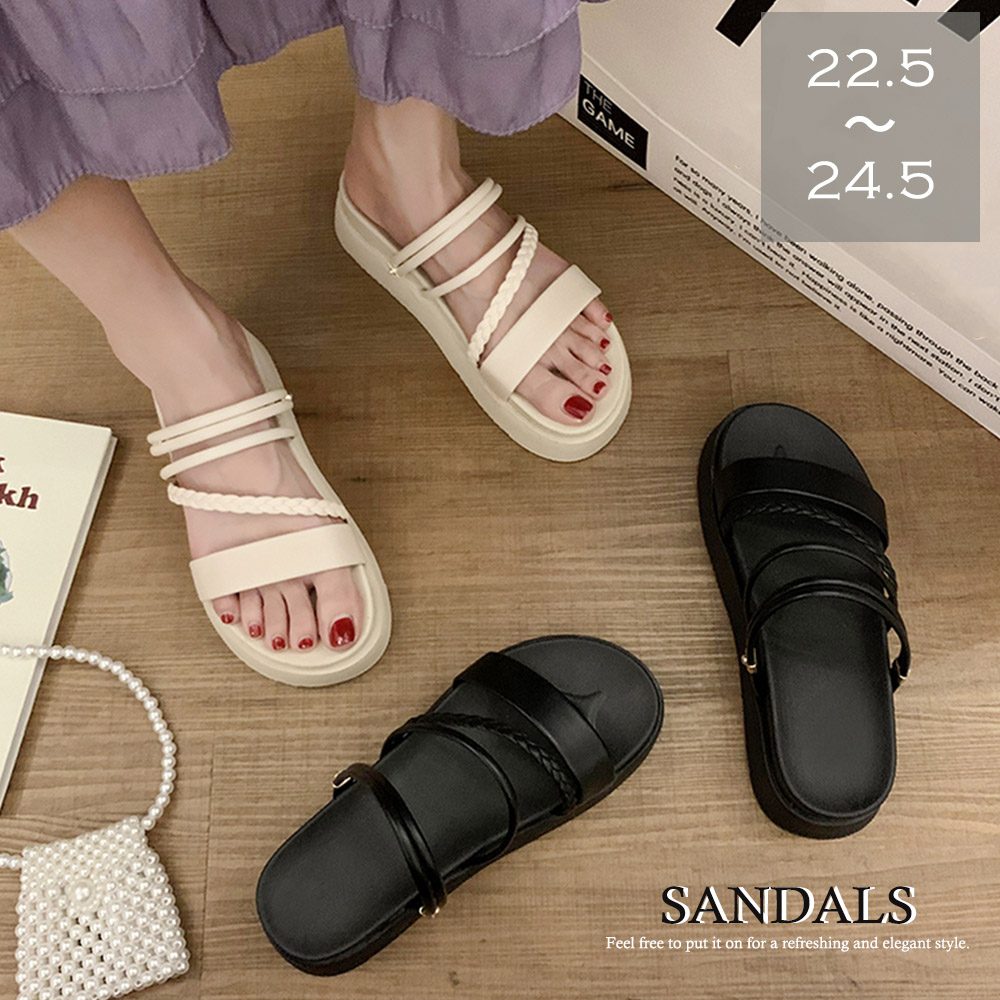 厚底サンダル レディース 編み 全2色