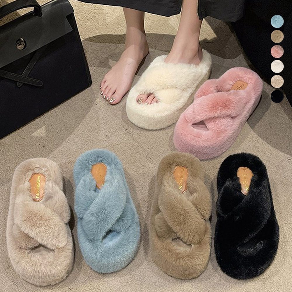 ファーサンダル 厚底 韓国ファースリッパ