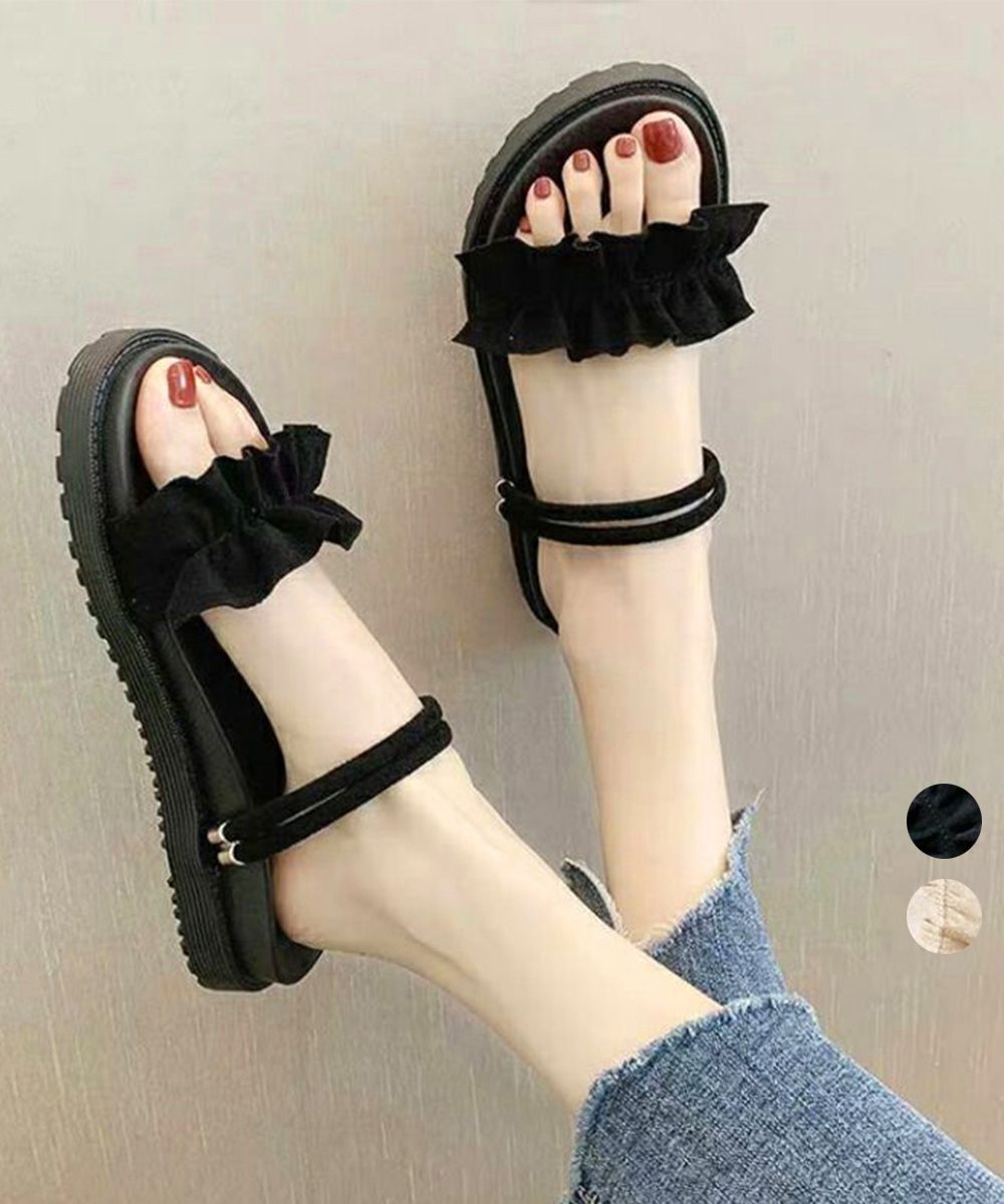 2WAY厚底サンダル フリルサンダル美脚