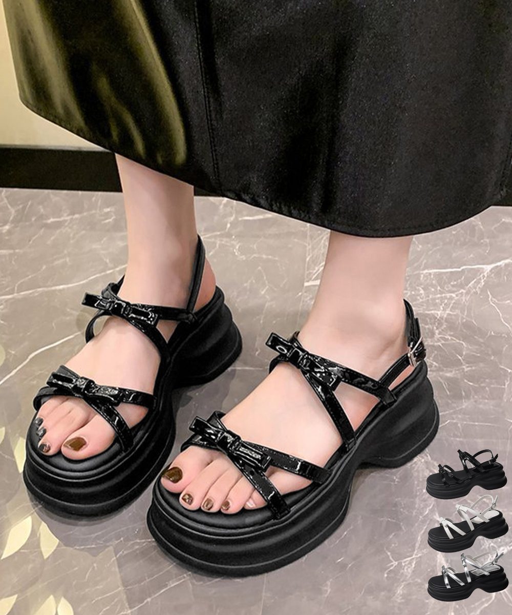厚底サンダル レディースリボンサンダル夏