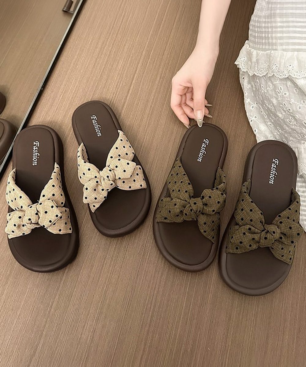 ドット柄リボン厚底サンダル大人可愛い夏靴