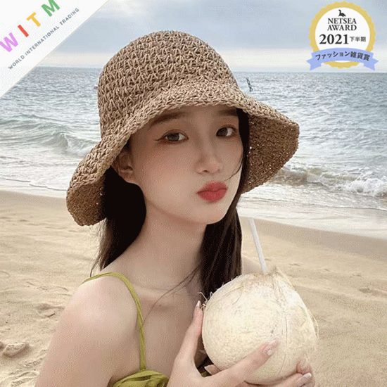 ストローハット 麦わら帽子 つば広ハット 草編み 折りたたみ可能 小顔効果 日焼け止め レディース