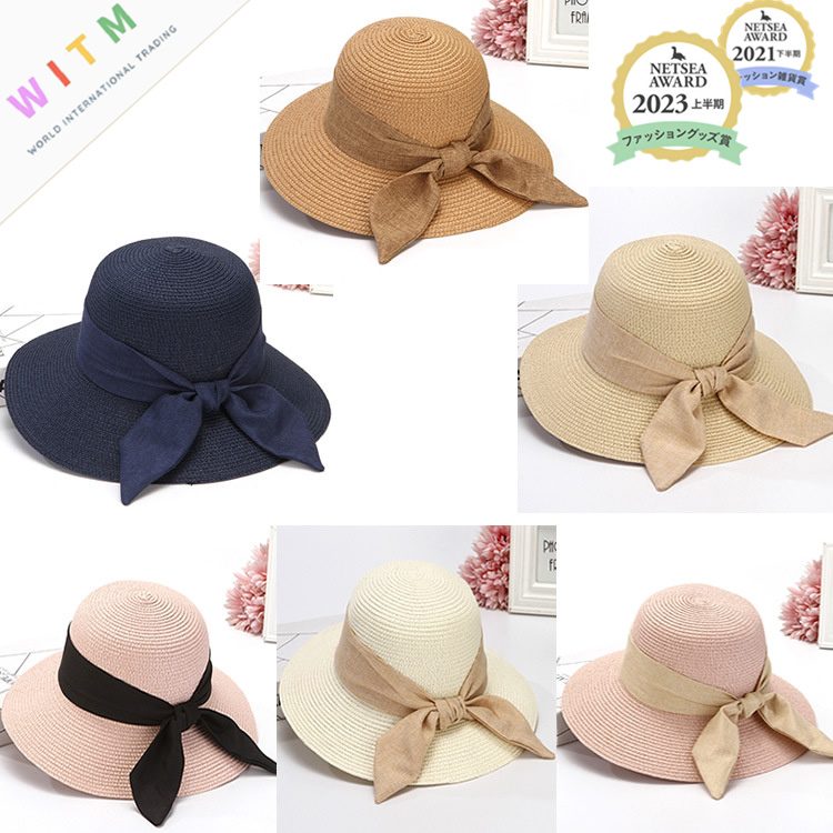蝶結び 麦わら帽子 夏定番 バゲットハット 折りたたみ つば広 紫外線対策 レディース