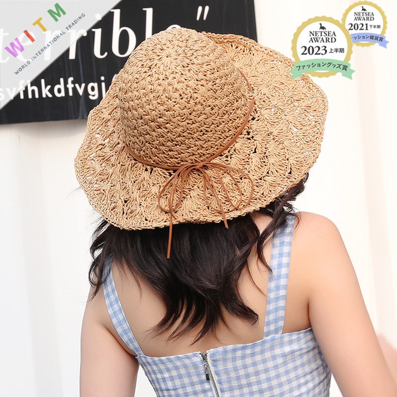 バゲットハット 麦わら帽子 蝶結び 夏定番 折りたたみ つば広 紫外線対策 レディース