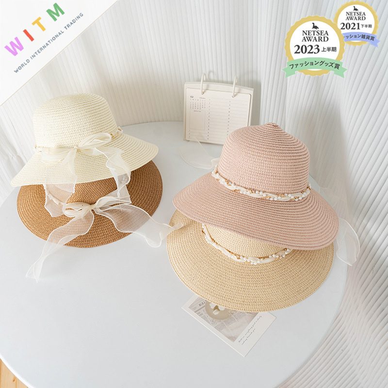 バゲットハット 麦わら帽子 レース 蝶結び 夏定番 折りたたみ つば広 紫外線対策 レディース