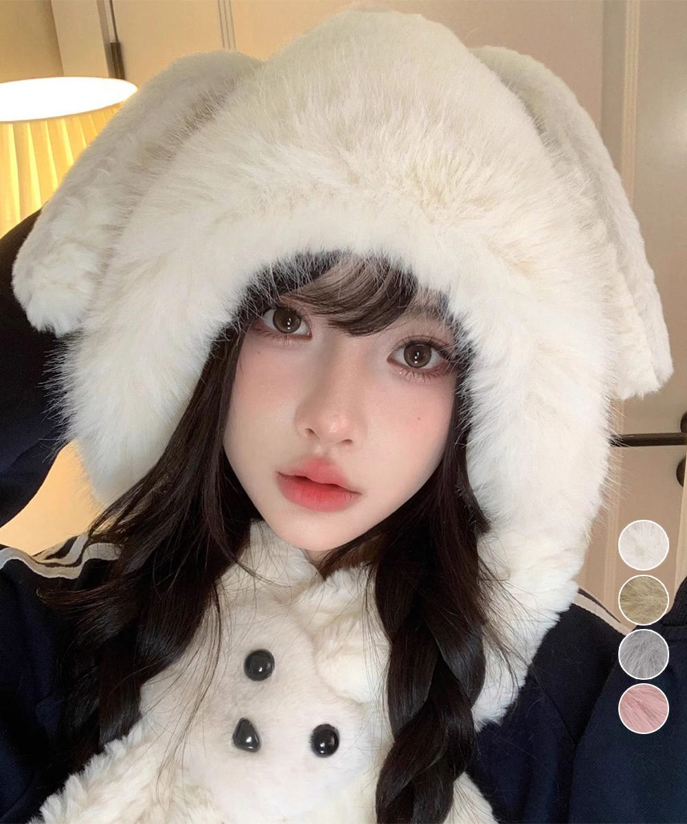 マフラー帽子うさぎ耳 ファー帽子ボア帽子