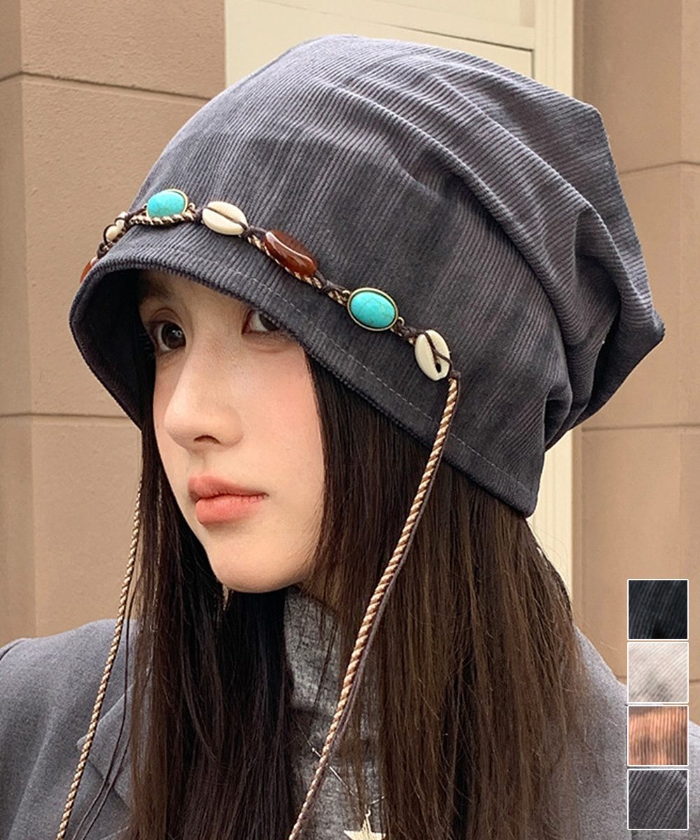 装飾付き ルーズキャップレディース 小顔