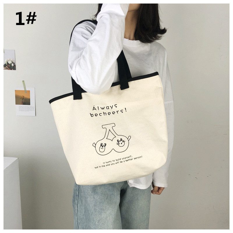 プリントバッグ トートバッグ エコバッグ ショッピングバッグ 韓国風 折りたたみ 収納 可愛い