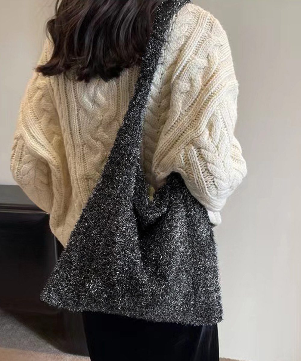 ニットトートバッグ ラメシャギー
