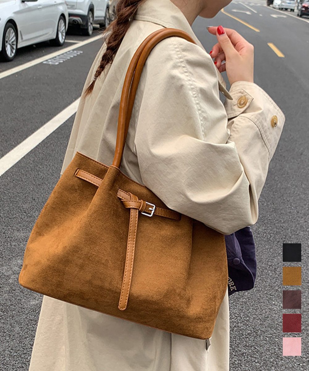スエード調トートバッグ ベルトデザイン鞄