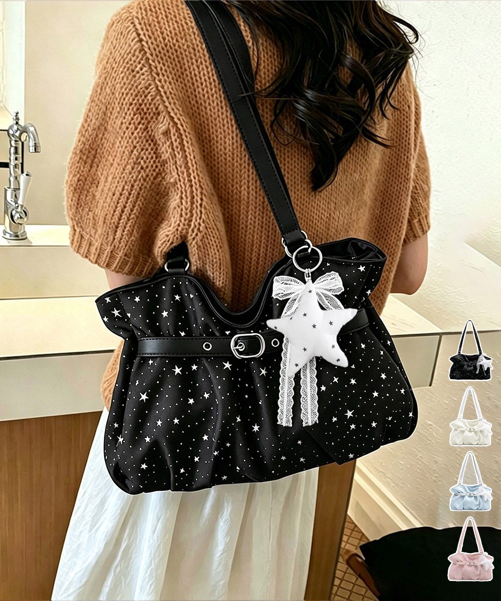 星柄ショルダーバッグチャーム付きトート鞄