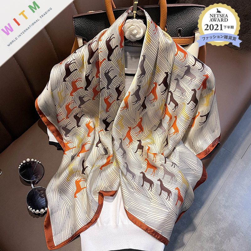 春秋新作 ポニー スカーフ ビーチタオル サテン 大判 レジャー 日焼け止め レディース 可愛い 海 ビーチ