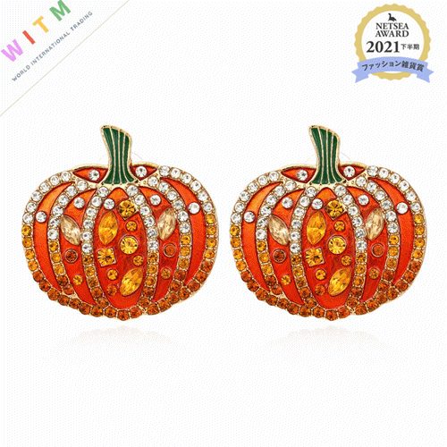 Halloween ハロウィン かぼち ピアス ラインストーン アクリル 925シルバー レディース 上品 可愛い