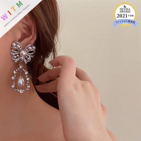 蝶 ピアス 真珠 イアリング ラインスタン レトロ風 ファッション 存在感