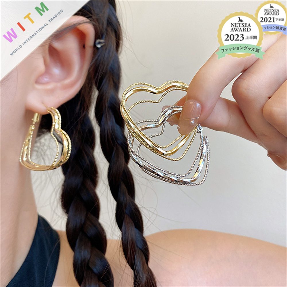 ハートピアス 多層デザイン アクセサリー S925 金属アレルギー対応 レディースファッション 上品