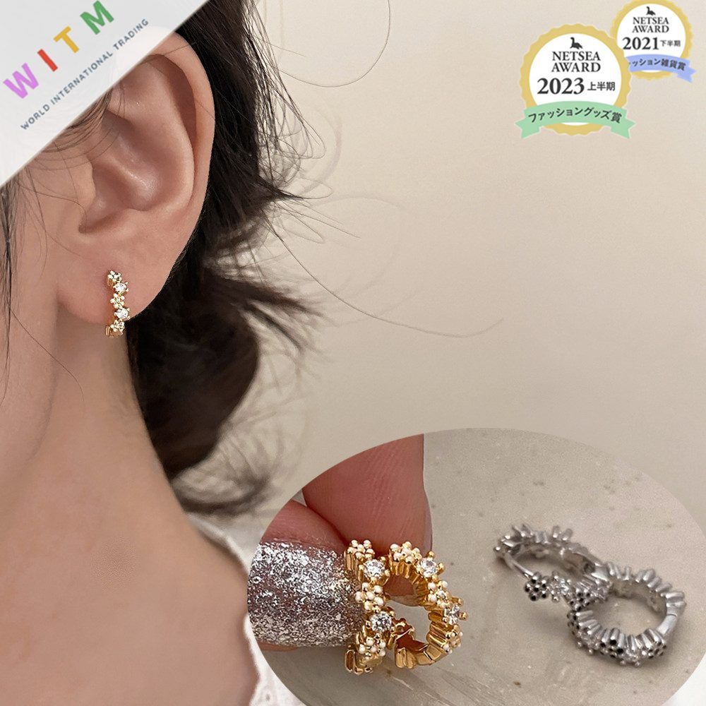 花 ピアス 耳飾り 14Kコーティング 金属アレルギー対応 アクセサリー ラインストーン レディース 上品