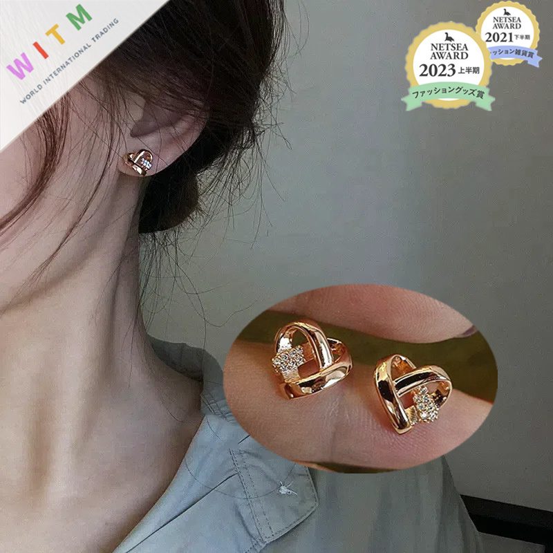 ハート 14Kコーティング ピアス 金属アレルギー対応 ラインストーン 925シルバー レディース ゆらゆら