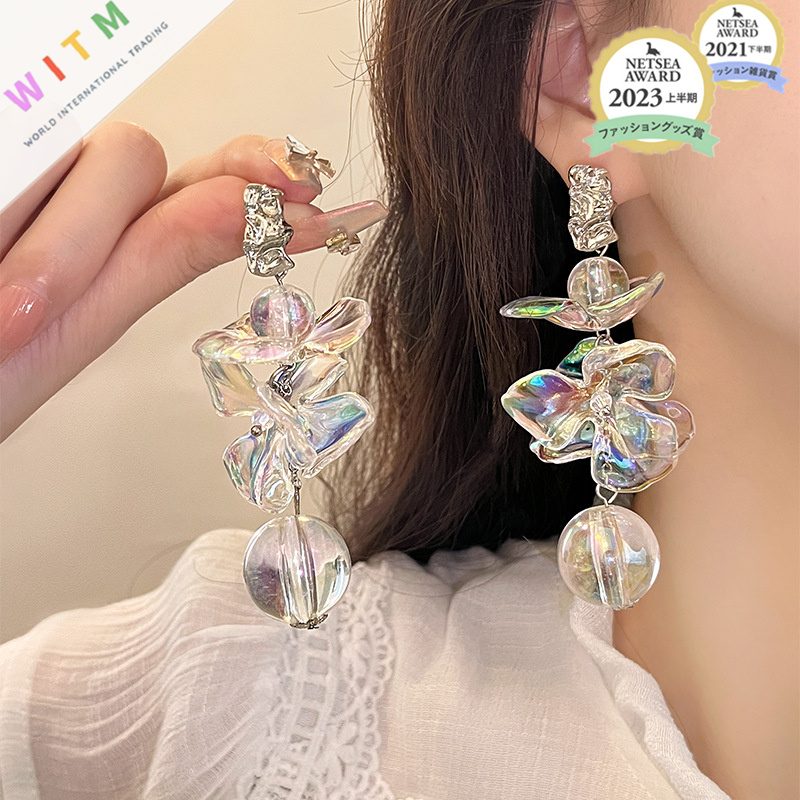 花 ボール ピアス イアリング イヤークリップ アクセサリー 耳飾り 金属アレルギー対応 レディース 誇張