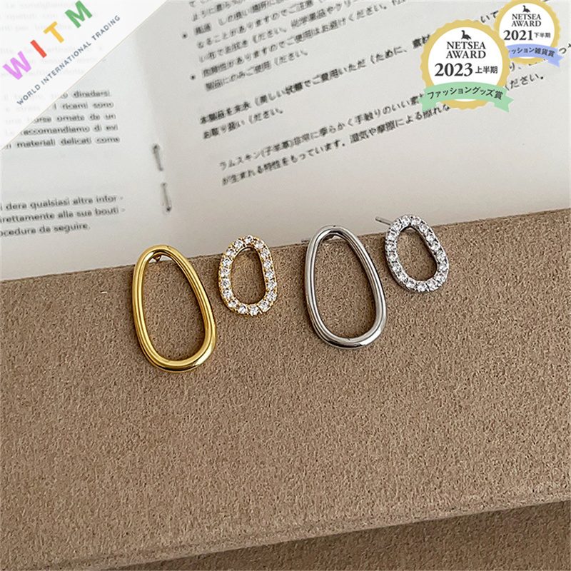 楕円 ラインストーン ピアス アクセサリー 耳飾り 金属アレルギー対応 レディース オシャレ