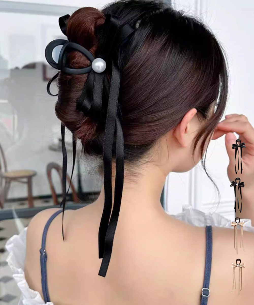 リボン バンスクリップ 上品ヘアクリップ