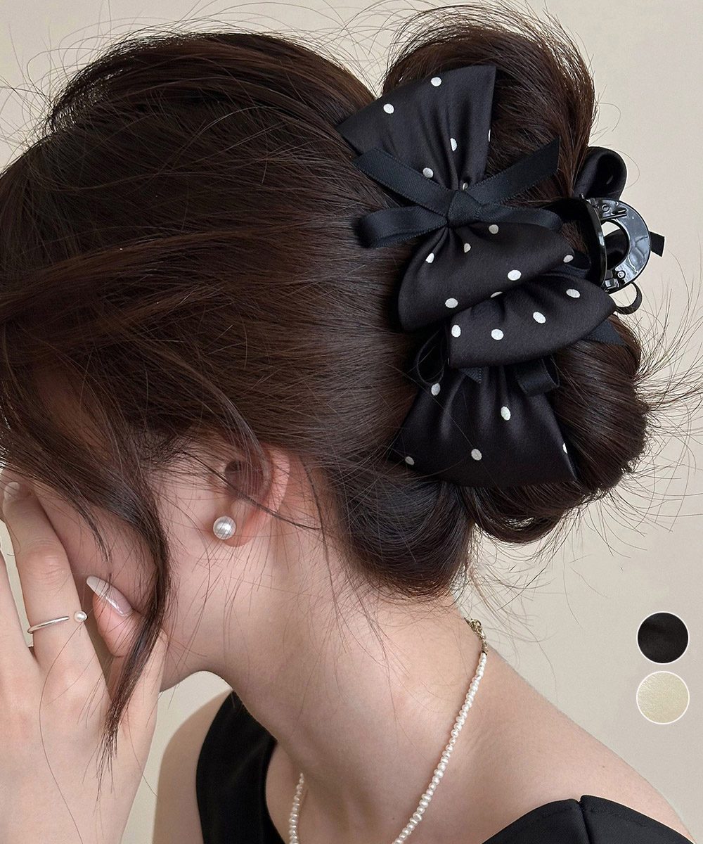 ヘアクリップドット柄リボンバンスクリップ