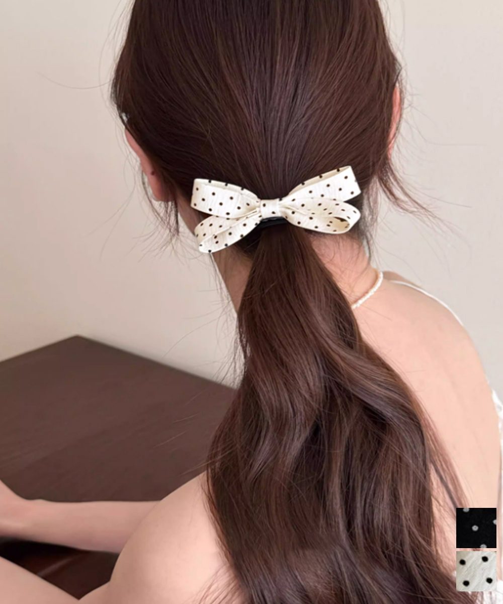 ドット柄 リボンヘアクリップ 大人可愛い