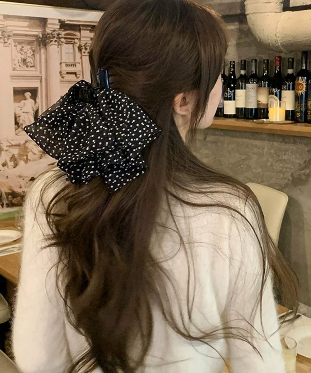ドット柄リボンバンスクリップヘアクリップ