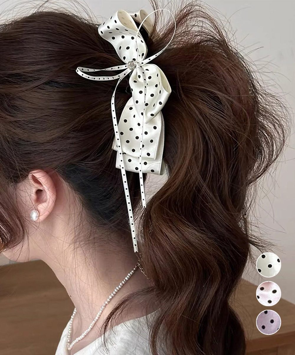 リボンヘアクリップ ドット柄